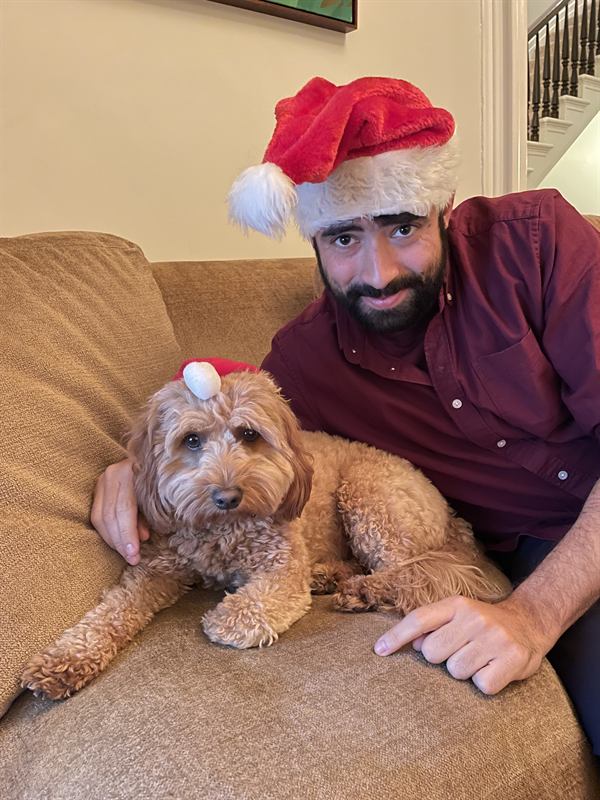 Hobie in a Santa hat for the holidays